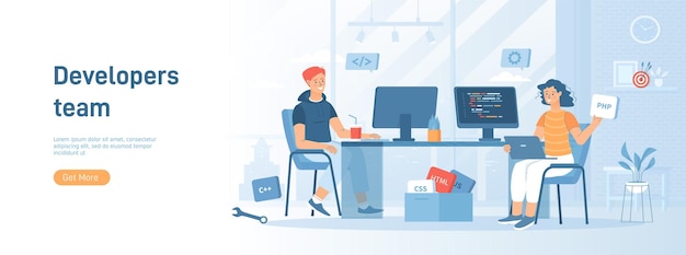 developers team optimization development testing app programmers creates software flat concept