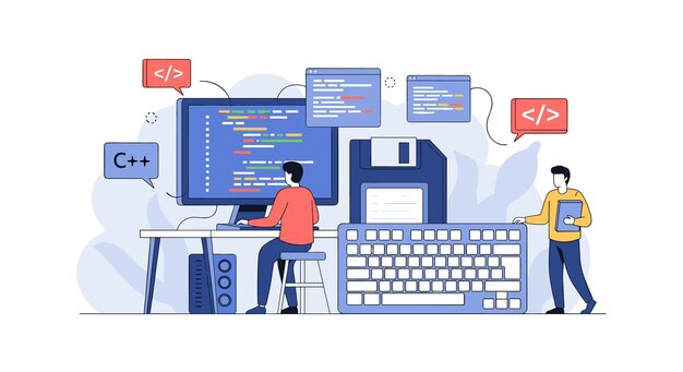 developers working on code in a programming environment