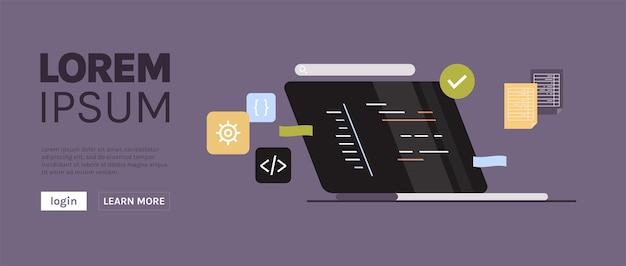 developing new software on laptop and freelance developer programming, coding, development concept.