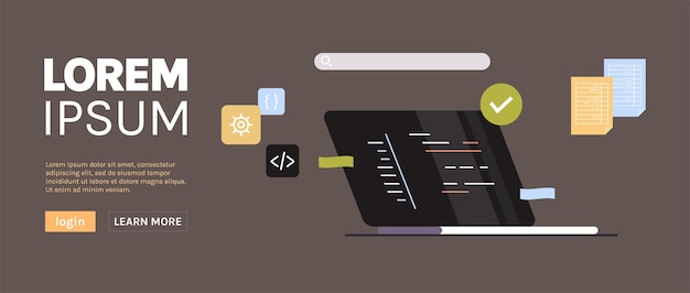 developing new software on laptop and freelance developer programming, coding, development concept.