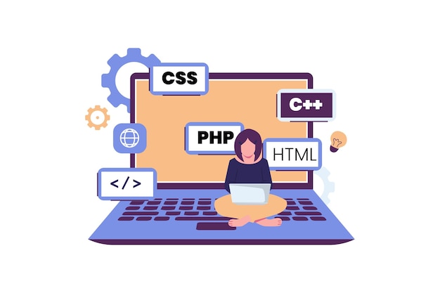 developing programming and coding technologies and engineering development flat illustration