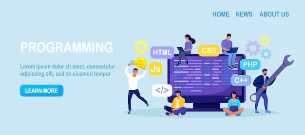 developing programming and coding technologies and engineering development. programmer or developer create code. computer screen with codes. developer work with task, coding software using pc