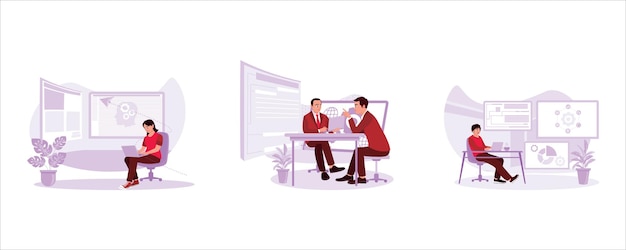 developing programming and coding technology programmer working in office programming code