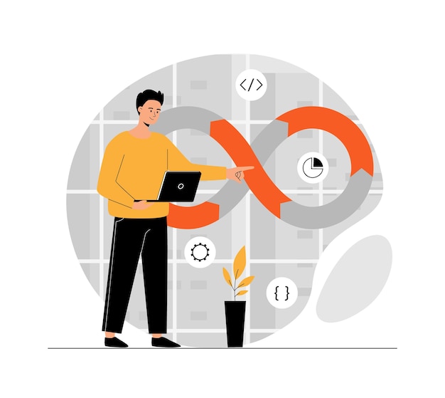devops developer concept programmer working on software development operations process technical