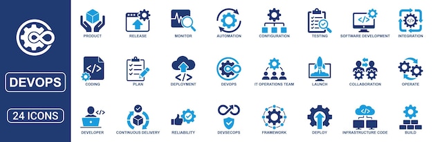 devops and software development solid icon set