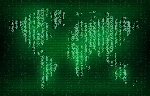 digital binary code world map future technology