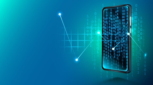 digital mobile technology. device with binary code   of mobile programming