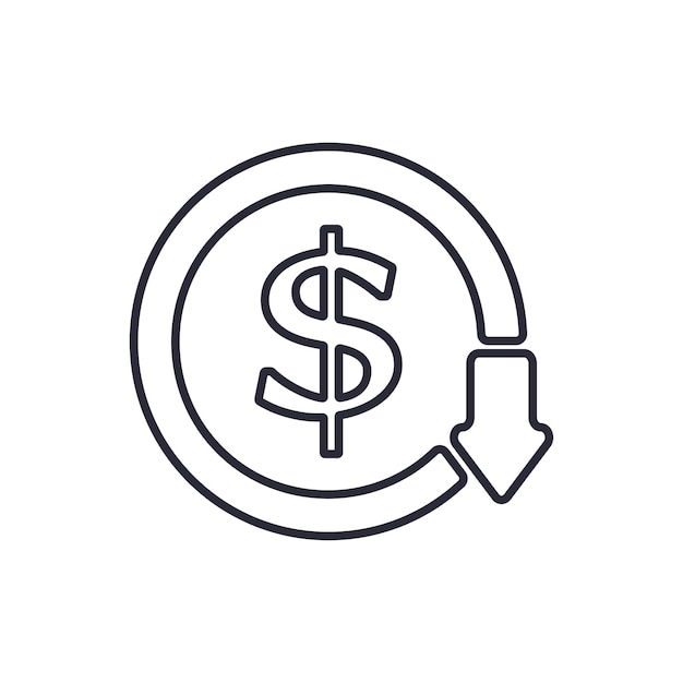 dollar decrease icon concept of decline currency fall