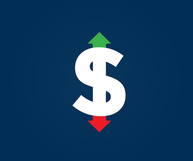 dollar symbol - up and down sign. dollar rate increase and decrease concept.