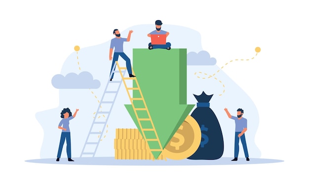 down arrow decrease vector interest discount rate percent low