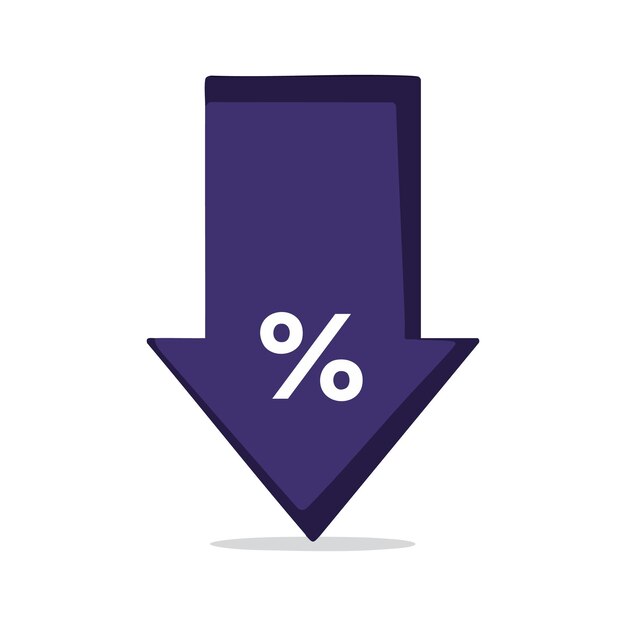 downward arrow with percentage symbol in purple vector illustration for discount and decrease concepts