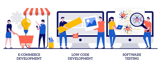 ecommerce development, low code development, it software testing. set of application software