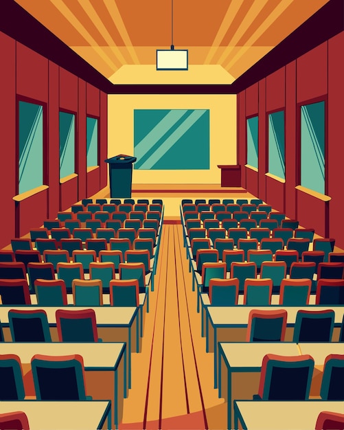 an empty university lecture hall indicating the decrease in enrollment and the challenges faced by