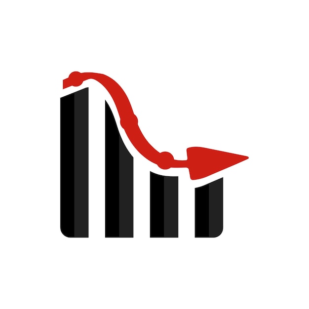 falling bar chart with decrease red arrow symbol design