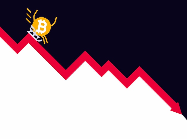 the falling of bitcoin vector illustration decrease graph