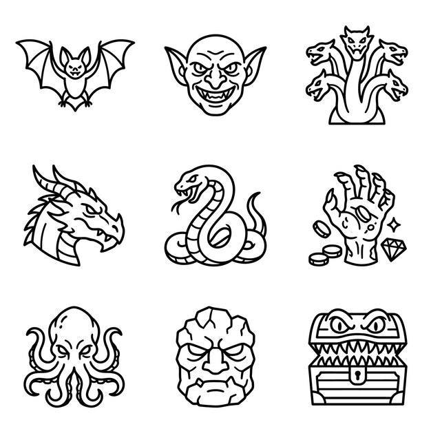 fantasy creatures and objects elements set