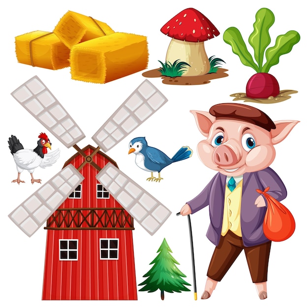 farm objects and elements vector set