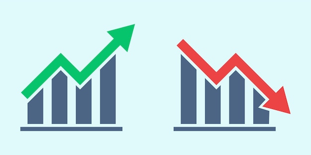 financial arrows up and down. vector graph with green and red arrows. chart with increase, decrease.