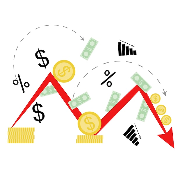 financial crisis and bankrupt recession and decrease chart of finance
