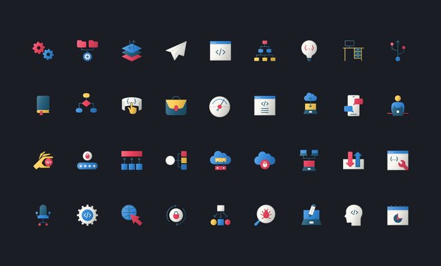 flat coding and programming icon set vector