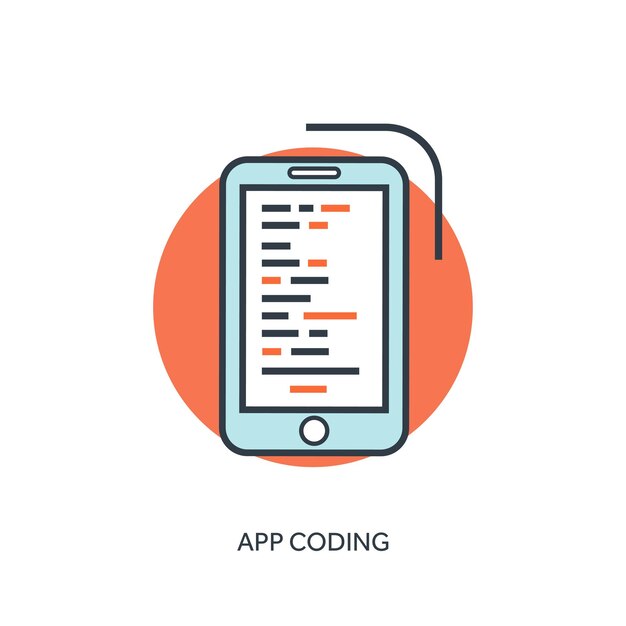 flat lined document with app code coding programming