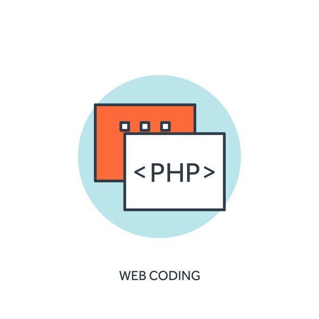 flat lined document with php code coding programming