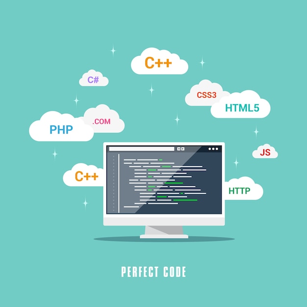 flat style  design, coding, programming, application development concept.
