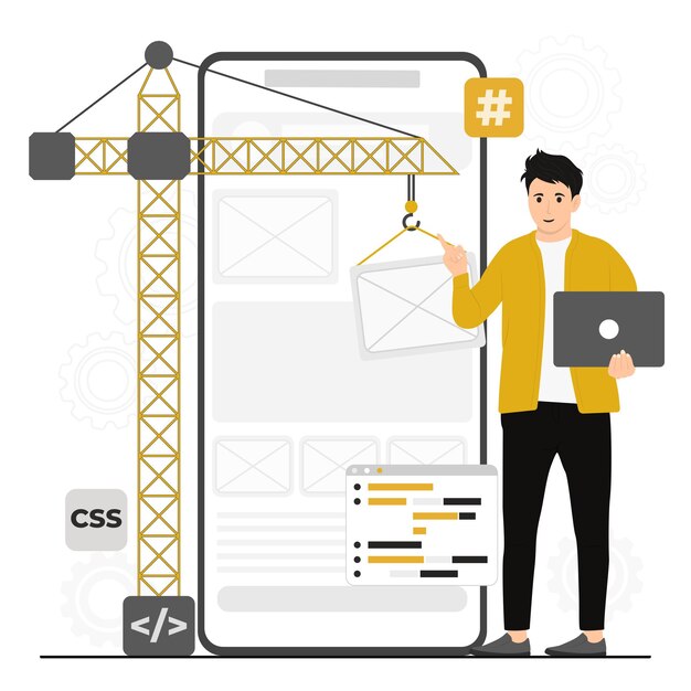 flat vector software app development programming languages css html it ui programmer concept