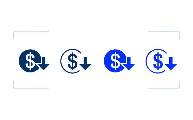 four dollar sign with downward arrows decrease