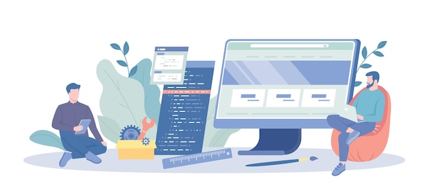front end development programming and coding front end developers work on web interfaces vector i