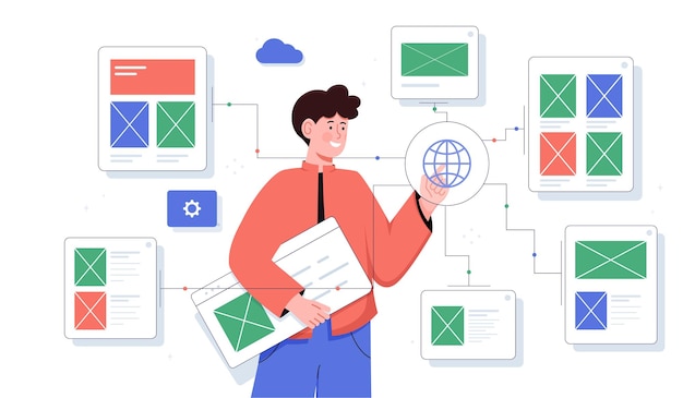 frontend developer concept it specialist and programmer write code man develop mobile program or