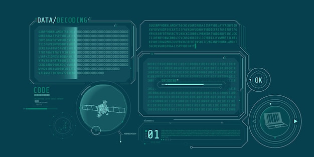 futuristic interface of satellite data decoding program