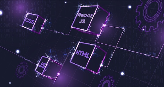 futuristic programming concept and holographic interface and coding language javascript