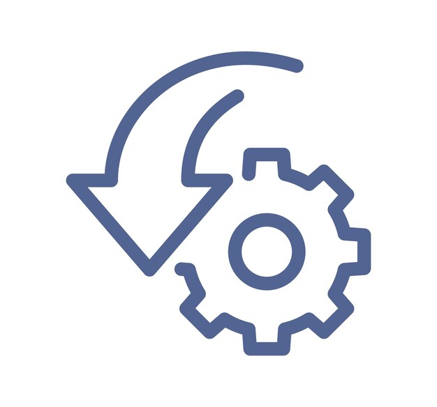gear icon with downward curved arrow settings symbol representing process decrease and system