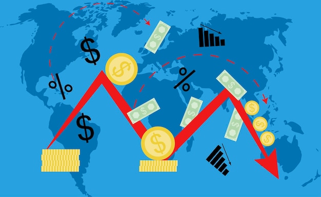 global crisis and recession concept decrease and downfall world business