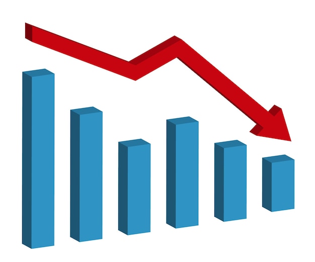 graph with decrease report. 3d diagram with recession and bankruptcy progress.