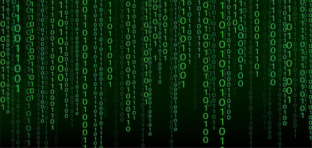 green matrix background stream of binary code falling numbers on dark backdrop digital computer code coding and hacking vector illustration
