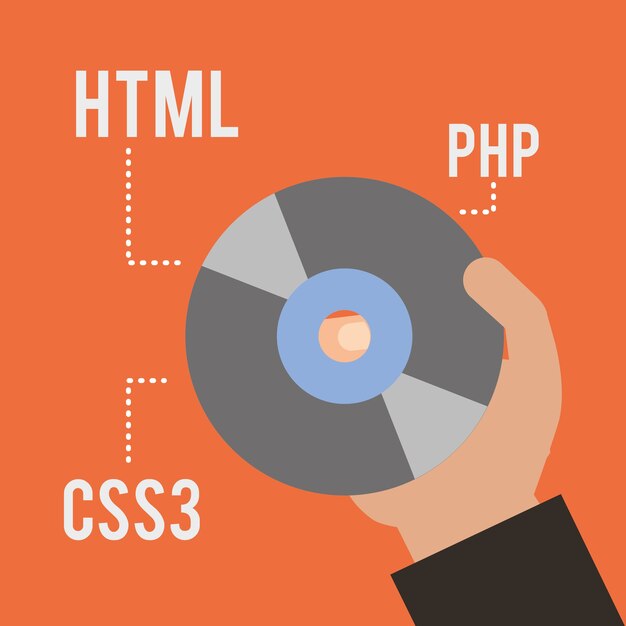 hand with compact disk code html php and css3 