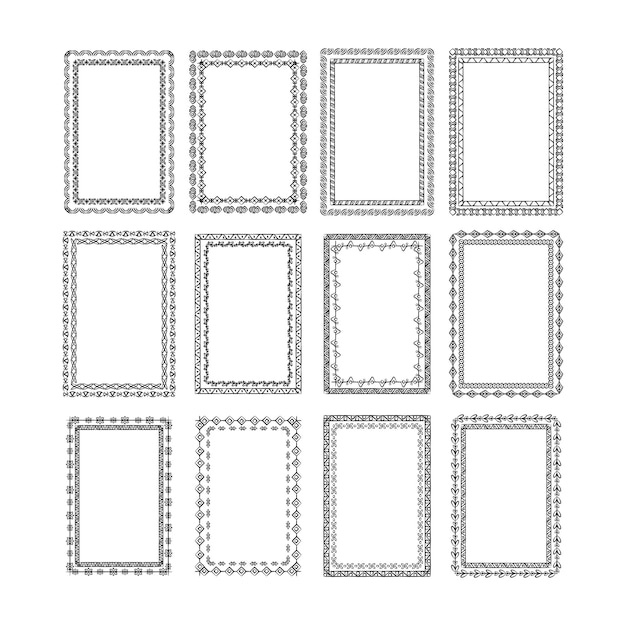 handdrawn folkloric pattern rectangular vector frames