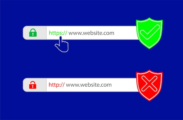 http and https protocols on shield. safe and secure https. secured ssl shield and padlock symbols.