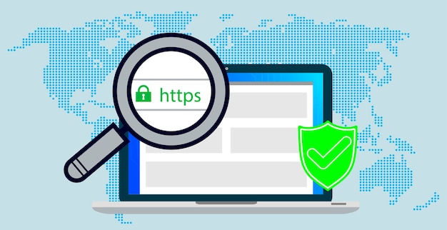 쉴드의 Http 및 https 프로토콜. 안전하고 안전한 https. 보안 SSL 방패 및 자물쇠 기호.