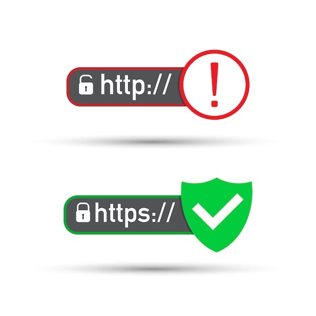 http and https protocols on shield, on white 