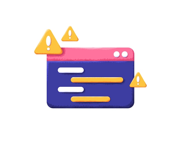 illustration of script program with warning sign or program error