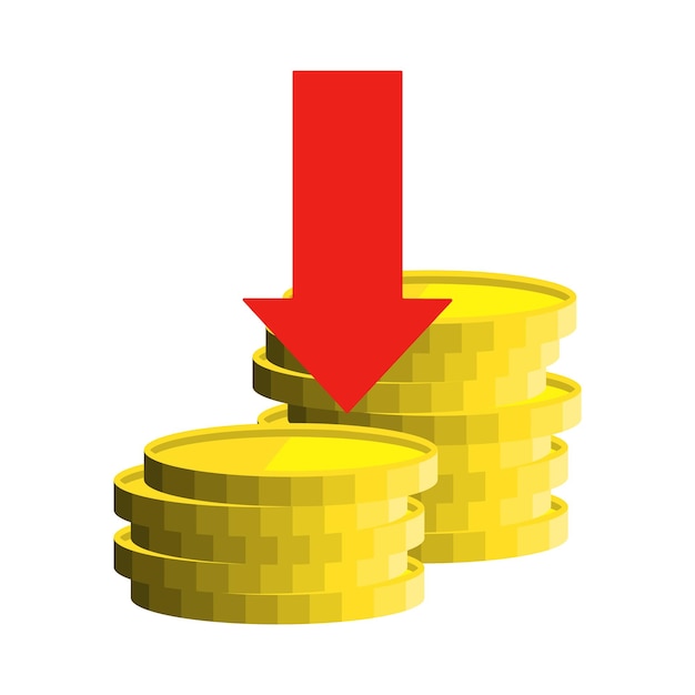 illustration of yellow coins with a red downward arrow signifying decrease in value