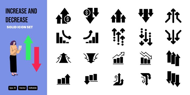 Increase and Decrease solid icon set vector design good for web and mobile app