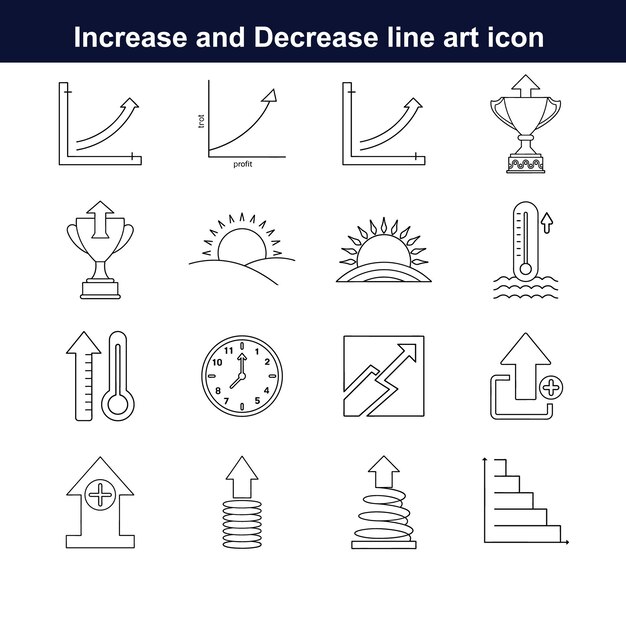 increase and decrease line art icon set