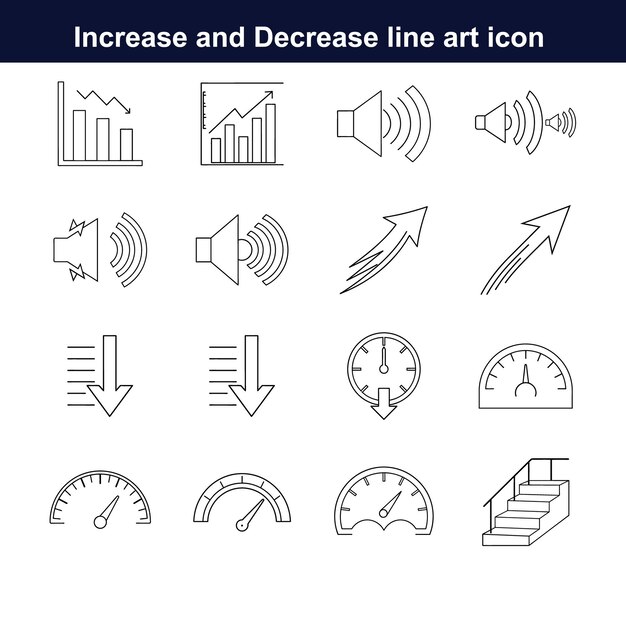 increase and decrease line art icons