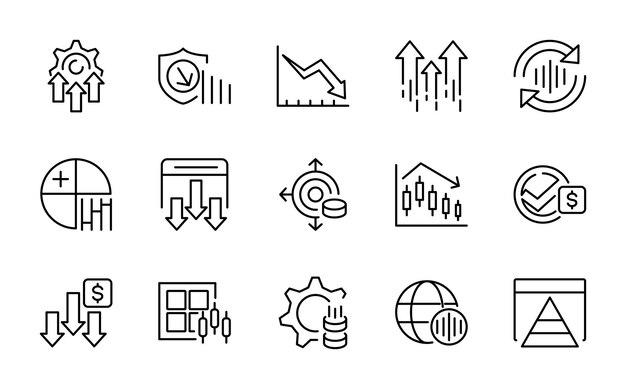 Increase Decrease line icon set Report fee percent chart graph arrow Ui thin line icon pack
