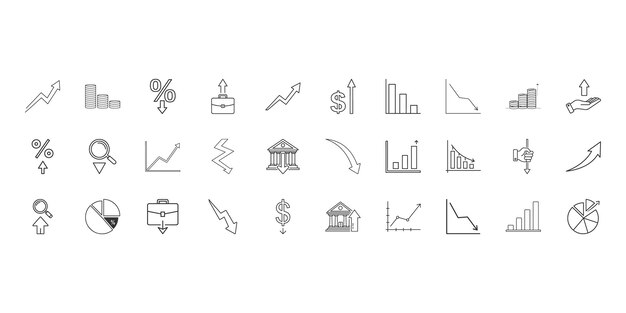 increase and decrease related icons set editable line art icon design