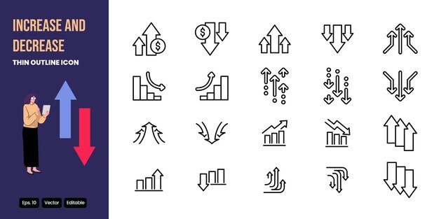 increase and decrease thin outline icon set vector design good for web and mobile app